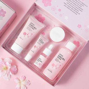 Japan Sakura Whitening 5 PC Skincare Set – Facial Cleanser, Toner, Serum, Day & Night Cream Combo