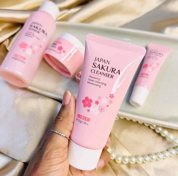 Japan Sakura Whitening 5 PC Skincare Set – Complete Brightening & Moisturizing Kit - Image 3
