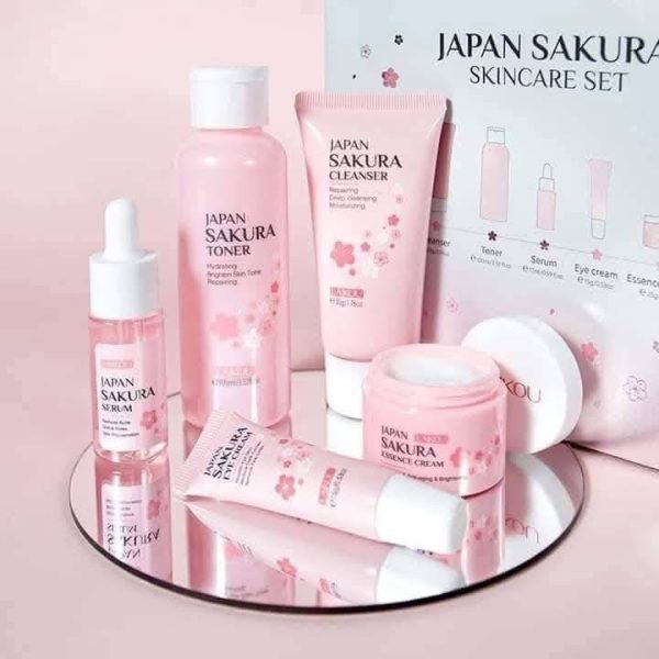 Japan Sakura Whitening 5 PC Skincare Set – Complete Brightening & Moisturizing Kit - Image 4
